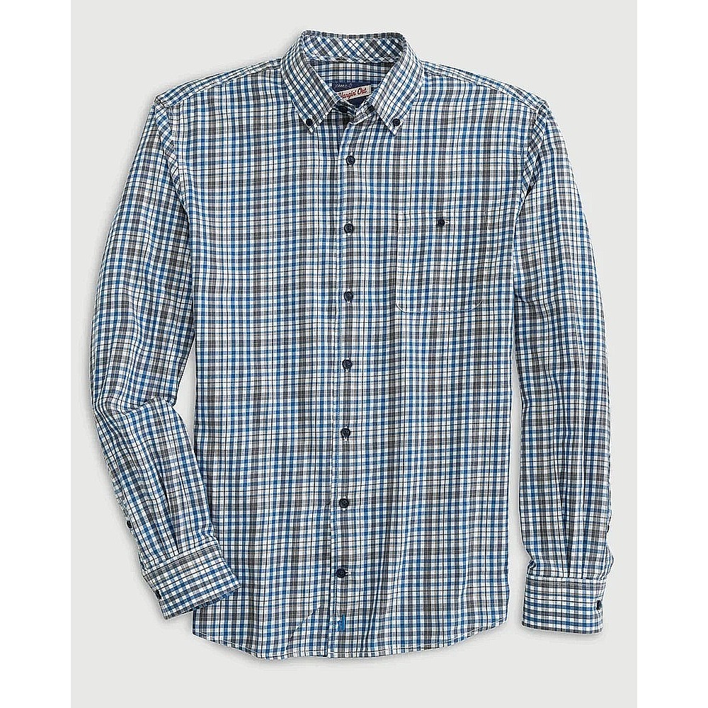 New Johnnie O Elmer Shirt Mens XL Laguna Blue Brown Plaid Pocket Button Down
